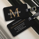 Personalized Name Monogram Black Luggage Tag<br><div class="desc">Create your own personalized black round luggage tag with your custom name and monogram.</div>