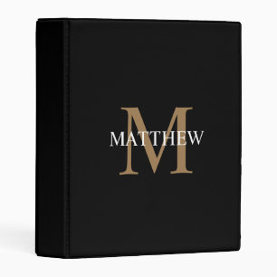 Personalized Name Monogram Black Mini Binder