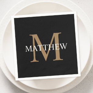 Personalized Name Monogram Black Napkins