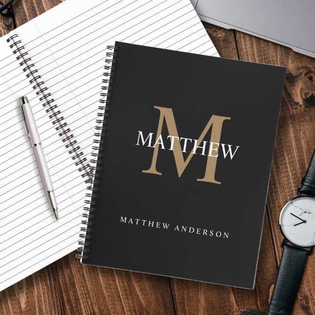 Personalized Name Monogram Black Notebook (Creator Uploaded)