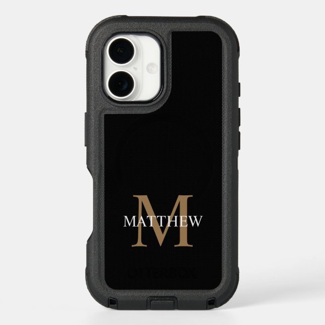Personalized Name Monogram Black Otterbox iPhone Case (Back)