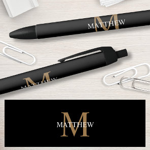 Personalized Name Monogram Black Pen