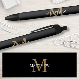 Personalized Name Monogram Black Pen