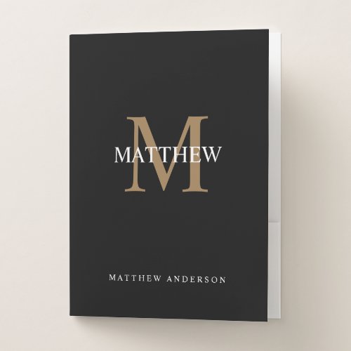 Personalized Name Monogram Black Pocket Folder