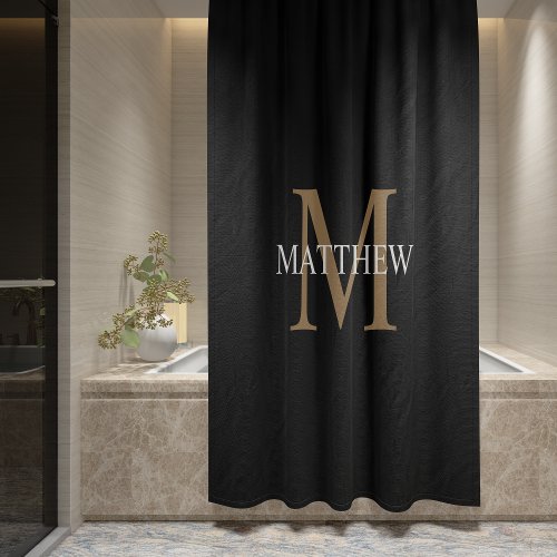 Personalized Name Monogram Black Shower Curtain