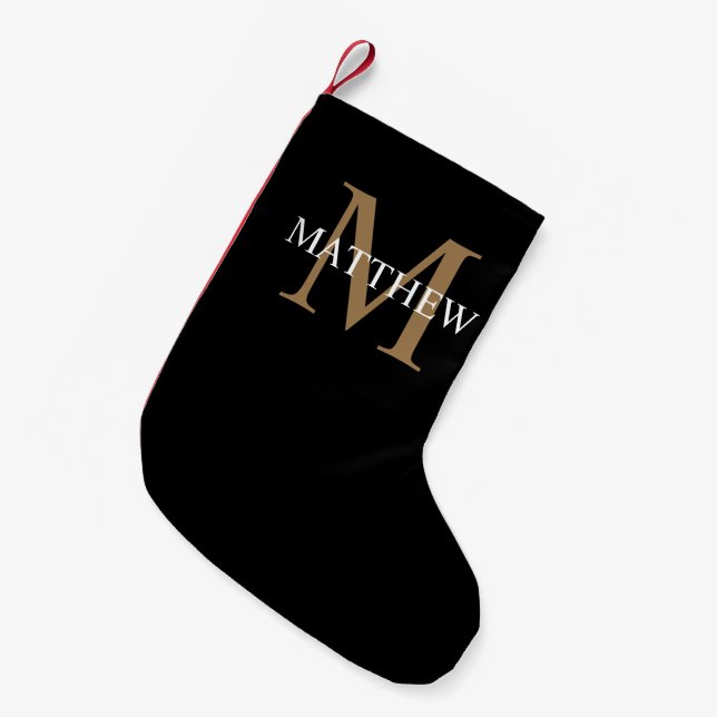 Personalized Name Monogram Black Small Christmas Stocking (Front (Hanging))