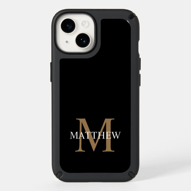 Personalized Name Monogram Black Speck iPhone Case (Front)