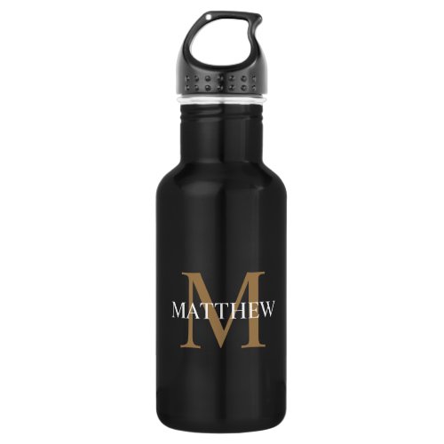 Personalized Name Monogram Black Stainless Steel Water Bottle