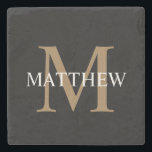 Personalized Name Monogram Black Stone Coaster<br><div class="desc">Create your own personalized black round stone coaster with your custom name and monogram.</div>