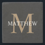 Personalized Name Monogram Black Stone Coaster<br><div class="desc">Create your own personalized black round stone coaster with your custom name and monogram.</div>