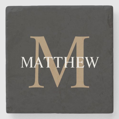 Personalized Name Monogram Black Stone Coaster