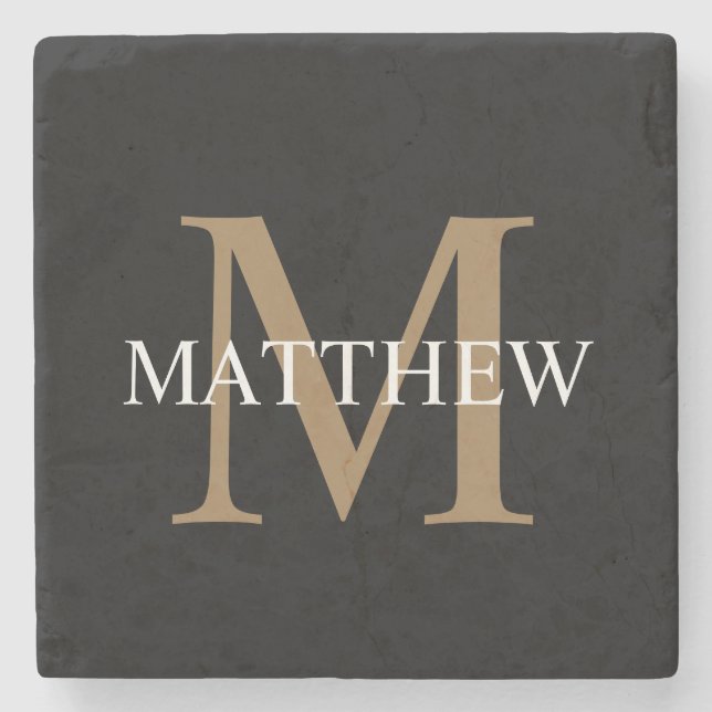 Personalized Name Monogram Black Stone Coaster (Front)