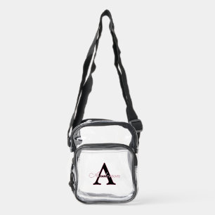 Personalized Name Monogram Black Text Red Outline Clear Crossbody Bag