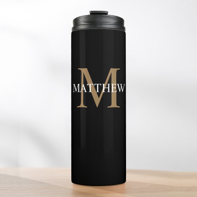 Personalized Name Monogram Black Thermal Tumbler (Creator Uploaded)