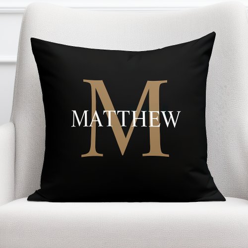 Personalized Name Monogram Black Throw Pillow
