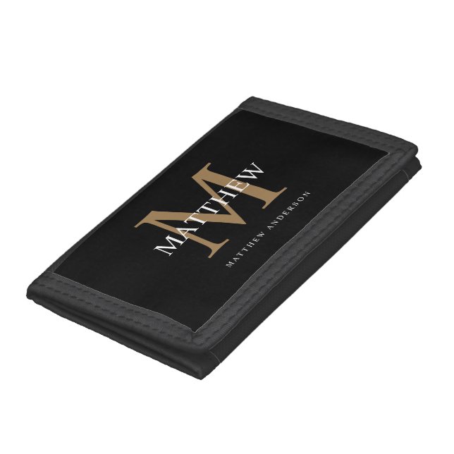 Personalized Name Monogram Black Trifold Wallet (Bottom)