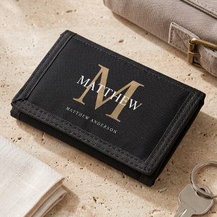 Personalized Name Monogram Black Trifold Wallet
