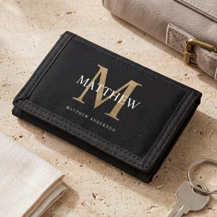Personalized Name Monogram Black Trifold Wallet