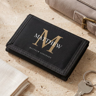 Personalized Name Monogram Black Trifold Wallet