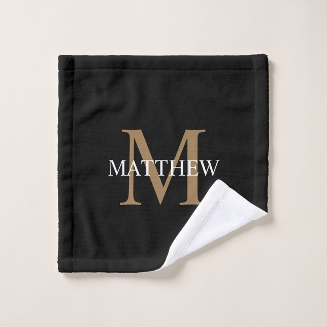 Personalized Name Monogram Black Wash Cloth (Wash Cloth)