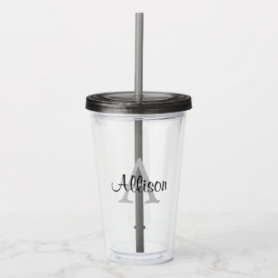 Personalized Name Monogram Black White Acrylic Tumbler