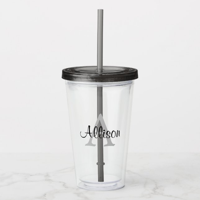 Personalized Name Monogram Black White Acrylic Tumbler (Front)