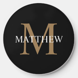 Personalized Name Monogram Black Wireless Charger