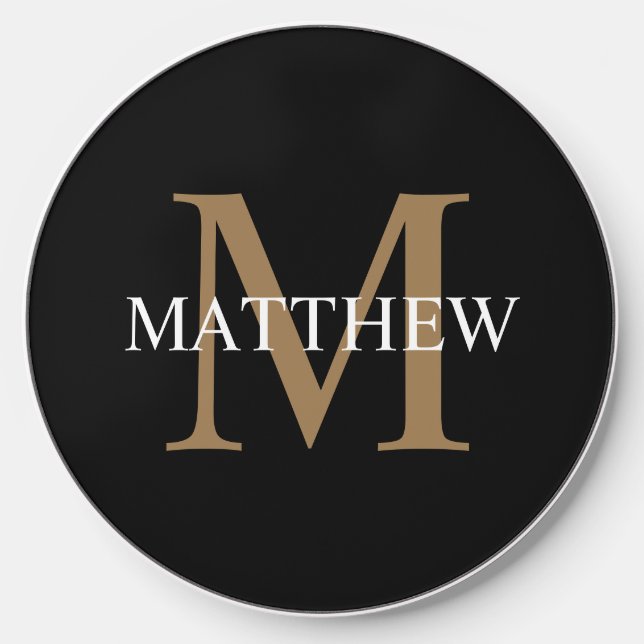 Personalized Name Monogram Black Wireless Charger (Front)