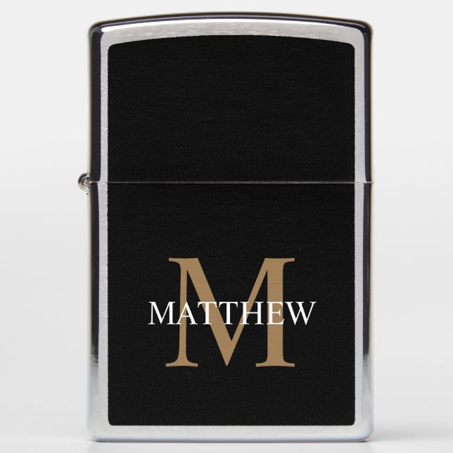Personalized Name Monogram Black Zippo Lighter (Front)