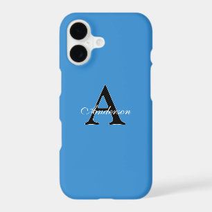 Personalized Name Monogram Blue Background iPhone 17 Case