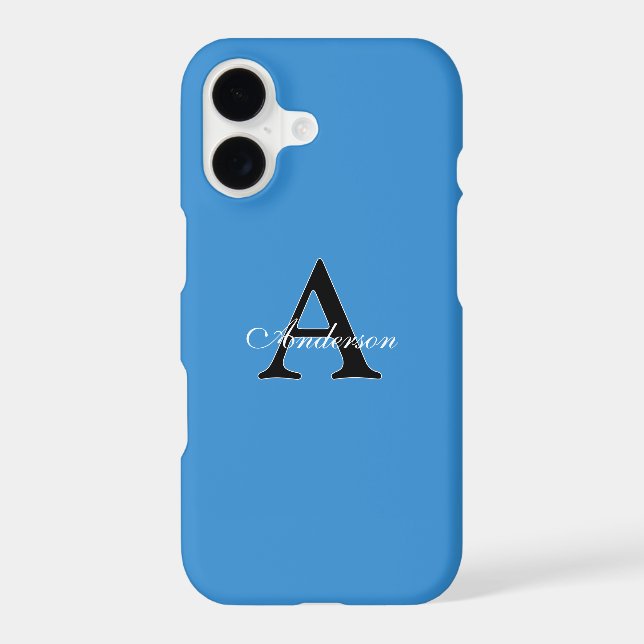 Personalized Name Monogram Blue Background iPhone Case (Back)