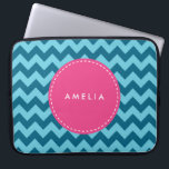Personalized Name Monogram Blue Chevron Laptop Sleeve<br><div class="desc">Modern and trendy chevron pattern in shades of blue. Customize this by adding your name; click the "Customize it" button and you can easily replace the placeholder text to add your text.</div>