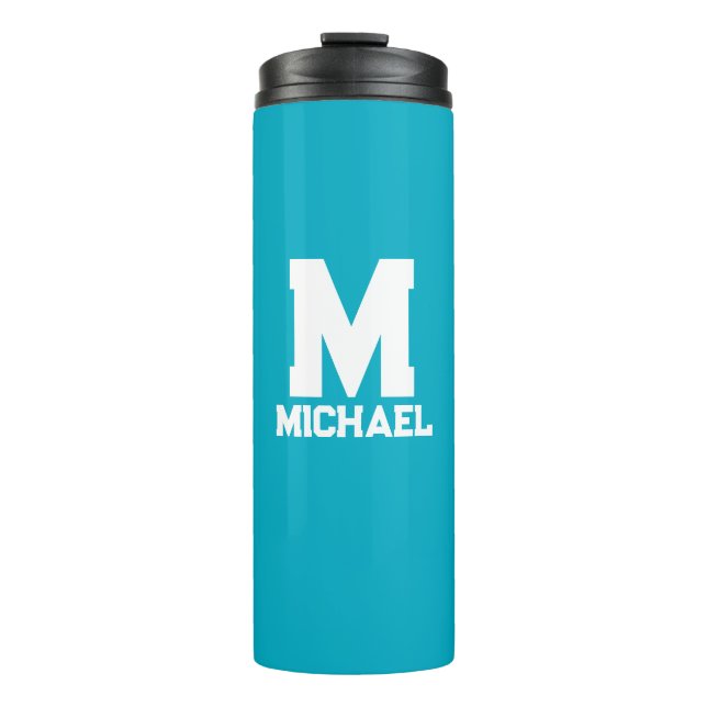 Personalized Name Monogram Blue Logo Thermal Tumbler (Front)