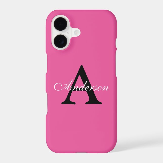Personalized Name Monogram Bright Pink Background iPhone Case (Back)