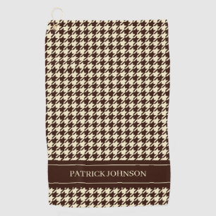 Personalized Name Monogram Brown Houndstooth  Golf Towel