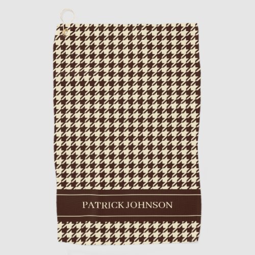 Personalized Name Monogram Brown Houndstooth  Golf Towel