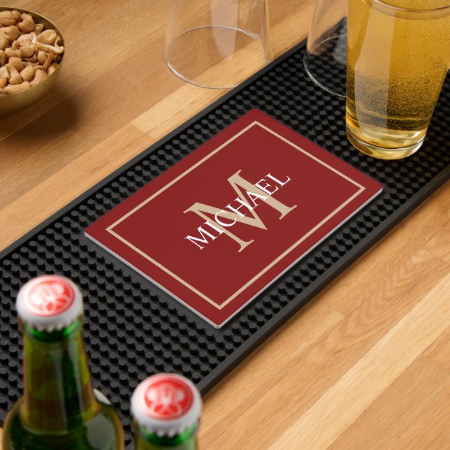 Personalized Name Monogram Burgundy GOLD Bar Mat (Insitu (Bar 2))