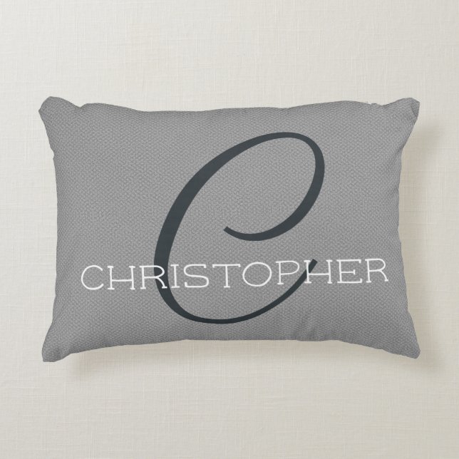 Personalized Name Monogram C Initial Black Gray Accent Pillow (Front)