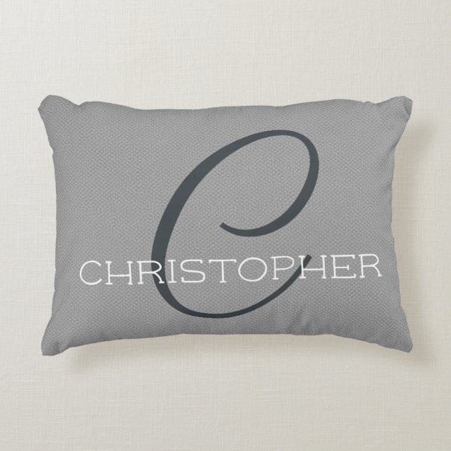 Personalized Name Monogram C Initial Black Gray Accent Pillow (Front)