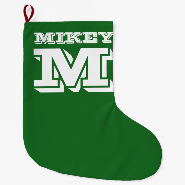 Personalized name monogram college typography large christmas stocking (Front)