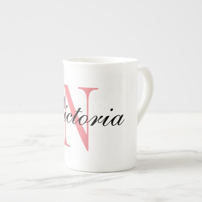 Personalized name monogram custom porcelain bone china mug (Front Right)