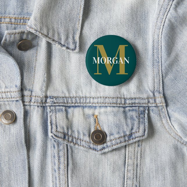 Personalized Name Monogram Dark Teal Button (In Situ)