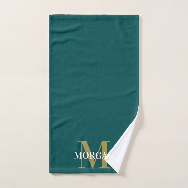 Personalized Name Monogram Dark Teal Hand Towel (Hand Towel)