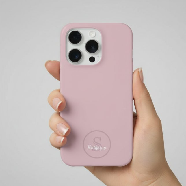 Personalized Name Monogram Dusty Rose iPhone Case (Creator Uploaded)