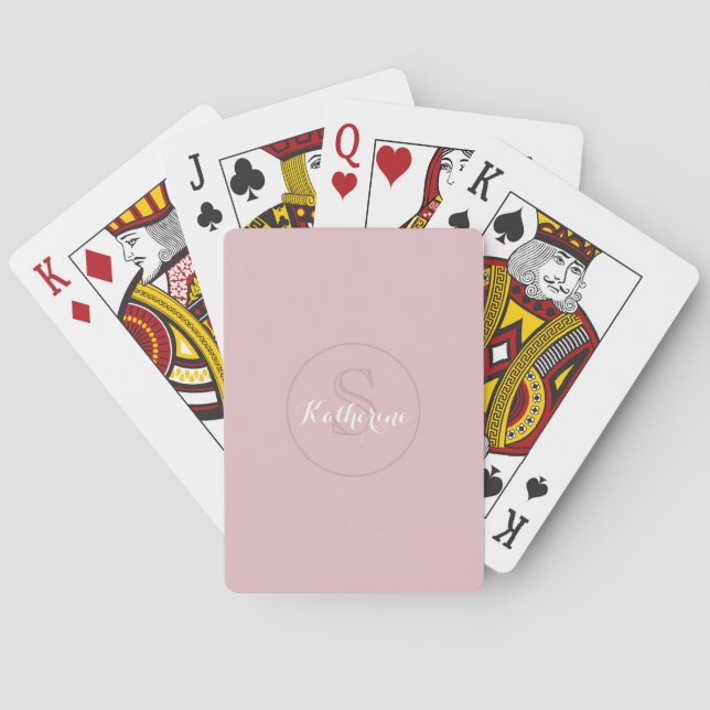 Personalized Name Monogram Dusty Rose Poker Cards (Back)