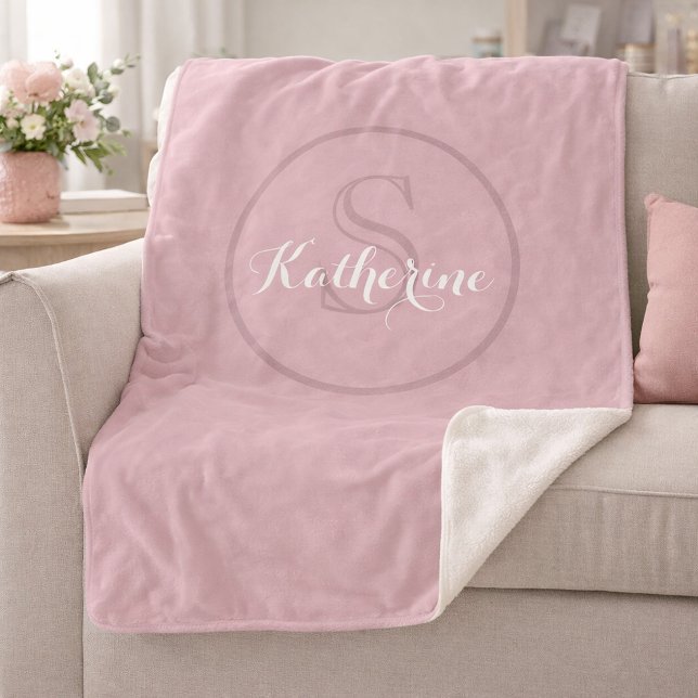 Personalized Name Monogram Dusty Rose Sherpa Blanket (Creator Uploaded)