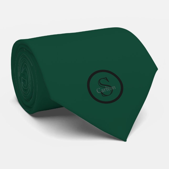 Personalized Name Monogram Emerald Green Black Neck Tie (Rolled)