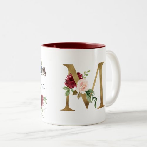 Personalized name monogram floral coffee mug