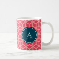 Personalized Name Monogram Geometric Pink Coffee Mug