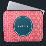 Personalized Name Monogram Geometric Pink Laptop Sleeve<br><div class="desc">Modern geometric pattern in pink with dark teal shade label. Customize this by adding your name; click the "Customize it" button and you can easily replace the placeholder text to add your text.</div>